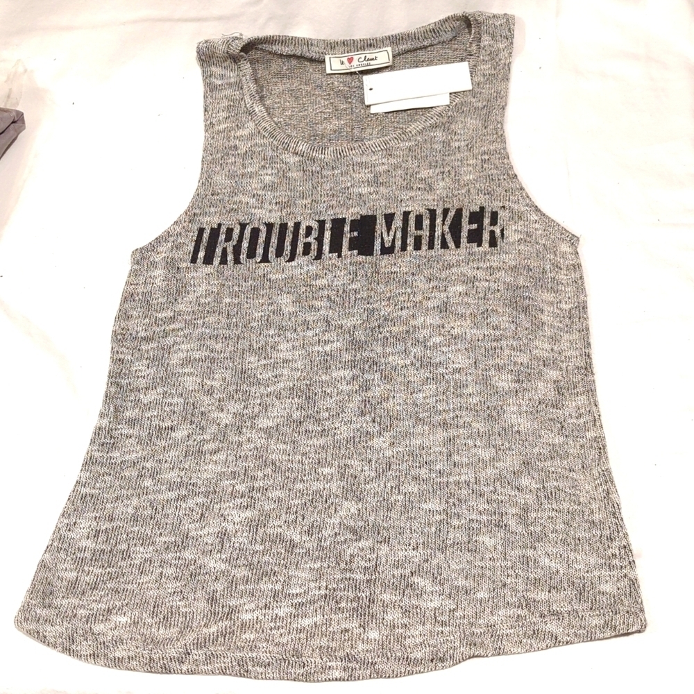Troublemaker Tank Top XS, Black and White Heathered Sweater Lightweight